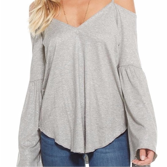 NWT - Chaser Silver Glitter Flounce Top Ruffle Sleeve, Size M - Picture 3 of 12